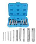 10 Piece Screw Extractor Set For Stripped Or Broken Screws And Taps, High Speed Steel Removers displayed in a blue case