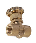 Brass needle valve, 1/4in female x 1/4in female, knurled knob, pack of 2