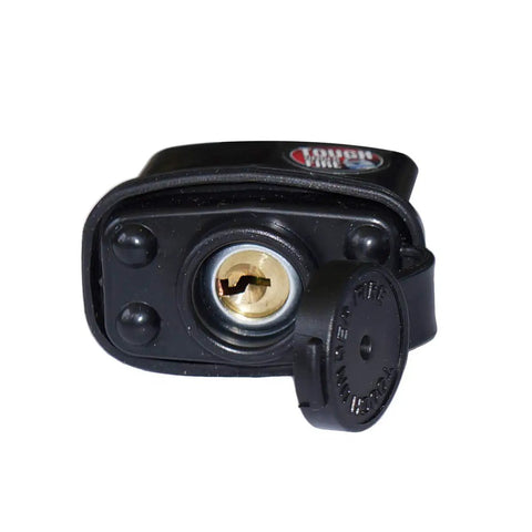 Front view of a Six Keyed Alike Padlocks With Thermoplastic Coating, Weatherproof Lock Set With 12 Keys, Model 311KA-6 keyhole and cover