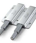 Heavy Duty Magnetic Push To Open Latch Built Rugged For Kitchen Cabinets And Drawers silver aluminum unit close-up view