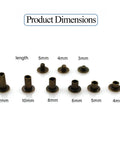 Leather Craft Rivet Kit With Chicago Screws 90 Sets In 6 Sizes M5 4mm 5mm 6mm 8mm 10mm 12mm dimensions display