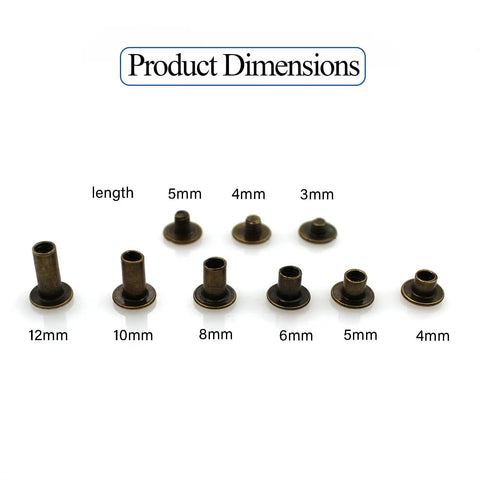Leather Craft Rivet Kit With Chicago Screws 90 Sets In 6 Sizes M5 4mm 5mm 6mm 8mm 10mm 12mm dimensions display