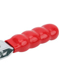 Red handle of a heavy duty welding toggle clamp for woodworking jigs and fixtures, featuring quick release and high strength metal build.