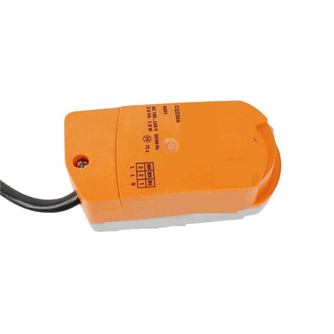 Premium Electric Rotary Actuator For Ventilation Valves Runs Like A Dream With Reliable Torque And Snappy Response Built Tough For Heavy Duty Hvac Applications top view of orange rotary actuator with wires.