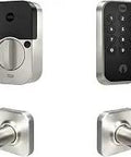 Assure Lock 2 Keypad With Bluetooth And Norwood Lever In Satin Nickel Delivers Keyless Entry Slick App Control Auto Unlock And Smart Home Compatibility For Easy Home Access And Modern Security shown with keypad and levers.