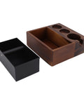 Wooden Coffee Tamping Stand Station 4 In 1 Tamper Holder With 1.5L Stainless Steel Slag Box 58mm Nonslip Tamp Tray, walnut finish