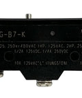 Premium 20 Amp Spdt Switch With Rock Solid Pin Plunger For G Series Foot Controls unit showing electrical ratings and UL certification.