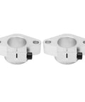 Pair Of SHF40 Aluminum Shaft Support Brackets For 40mm Linear Rails Plug And Play Design Built Tough For 3D Printers And Robots Rock Solid Bearing Keeps Rig Running Sweet, showing two aluminum mounts for linear rails.