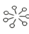 120 Pack 0.67 Inch 304 Stainless Steel Eye Screws Corrosion Resistant Threaded Fasteners Heavy Duty Hardware arranged in a circle.