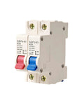 Straight Up Reliable Rail Mount DC Circuit Breaker Featuring 32A 40A And 63A Amps, dual toggle switches for manual reset.
