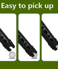 Aluminum Golf Ball Retriever With Extendable Tube for effortless ball pickup, showing the black finish and easy one hand pickup feature.