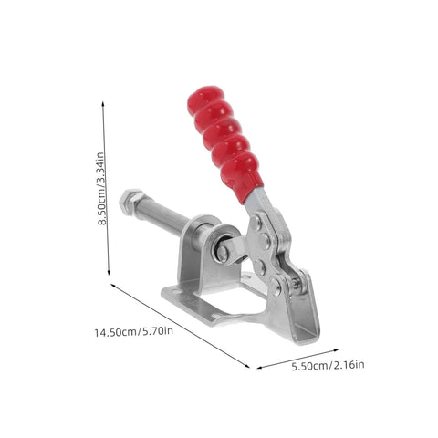 Side view of a single Four Piece Push Pull Toggle Clamps Set For Woodworking And Metal Workholding with measurements