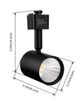LED Track Lighting Heads Pack Of 6 For Real, 6.5W Each, 24 Degree Beam, Black, 4000K Neutral White, J Type Compatible With Single Circuit Track Rails, Adjustable 350 Degree Horizontal And 90 Degree Vertical, COB Spotlight For Accent Task Wall Art, shown with dimensions.