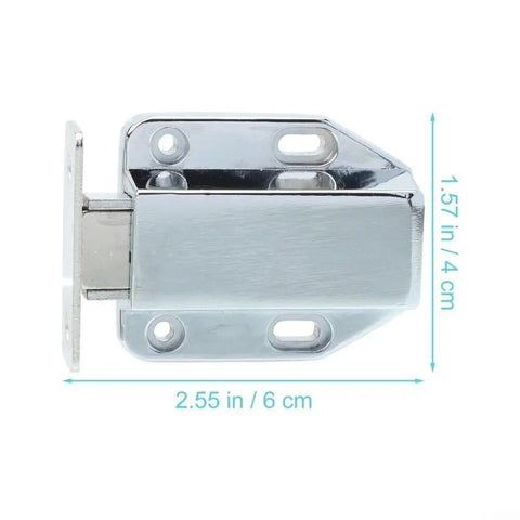 Ultra Smooth Push To Open Cabinet Door Catch Lock Spring Loaded Zinc Alloy Hardware Fits Kitchen Cupboard Drawer Latch Silver 2.55 Inch side view showing dimensions.