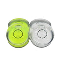 Bubble Level Bullseye Spirit Level Vial 18 * 9mm Circular Horizontal in green and clear plastic, displaying vials side by side.