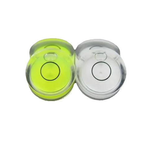 Bubble Level Bullseye Spirit Level Vial 18 * 9mm Circular Horizontal in green and clear plastic, displaying vials side by side.