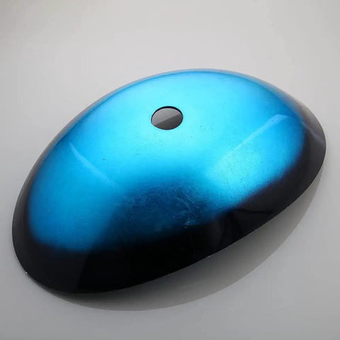 Slick Oval Blue Glass Vessel Sink 22x14 Inch With Waterfall Faucet And Pop Up Drain Tempered Glass Basin Top Mount Bathroom Sink Boat Shape Design For Apartment Bathrooms Vanities showing top view of the blue glass bowl.