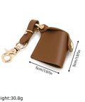 Compact Water Film Holder Case With Keychain Clip And Quick View Waterproof Film Storage Bag shown in brown leather with measurements