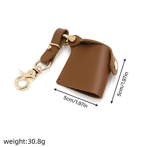 Compact Water Film Holder Case With Keychain Clip And Quick View Waterproof Film Storage Bag shown in brown leather with measurements