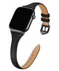 Killer Genuine Leather Watch Strap Compatible With Apple Watch For Women, black leather band with breathable design and sleek clasp.