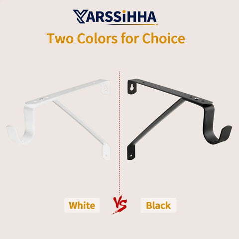Heavy Duty Adjustable Closet Rod Brackets Two Pack Wall Mounted White Shelf Support in white and black colors for easy installation.