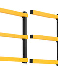 Heavy Duty Wall Mount Lumber Rack With Three Level Folding Wood Storage Organizer For Garage Or Shop, Heavy Gauge Steel Built Like Iron To Haul Planks And Boards Without Breaking A Sweat, Two Pack with yellow shelves.