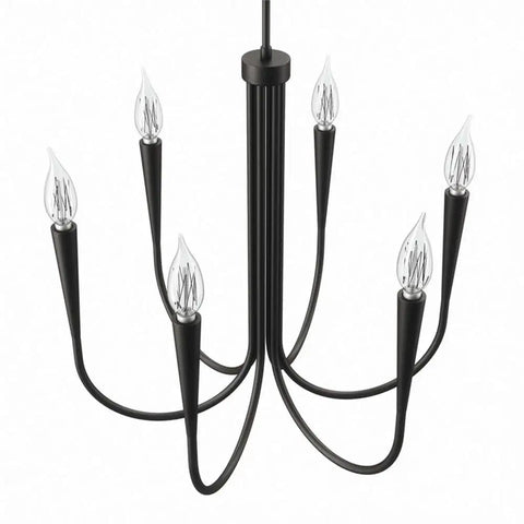 Penrose 6-Light Chandelier In Polished Nickel Finish For Dining Room, Modern Flush Mount Ceiling Fixture With Adjustable Hanging Rods