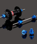 Bicycle Wheel Truing Stand Thru Axle Adapter For 12mm 15mm 20mm Freehub Tool Durable Hardened Steel with blue and black components