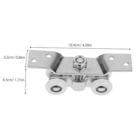 Stainless Steel Sliding Door Track Wheels With Nylon Rollers Silent Pulley System measuring 10.4cm by 4.5cm.