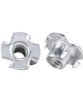 Close-up of zinc plated Four Claw T Nuts For Wood Furniture And Speaker Installations, showing M10 blind prong inserts.