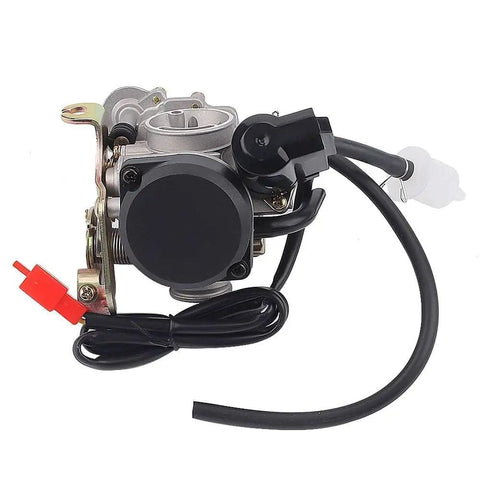 GY6 50Cc Carburetor Big Bore 18Mm for 139QMB 139QMA engines, side view with 2-pin choke and 35mm filter mount for Taotao scooters.