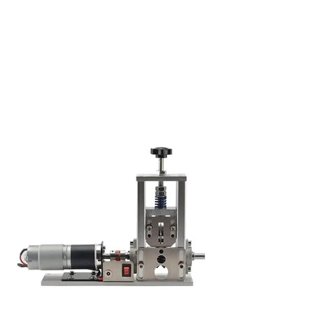 Solid Build Wire Stripper Machine For Fast Cable Prep And Household Wiring Fixes No Sweat Electric Stripping Tool side view of heavy-duty metal design with motor and controls.