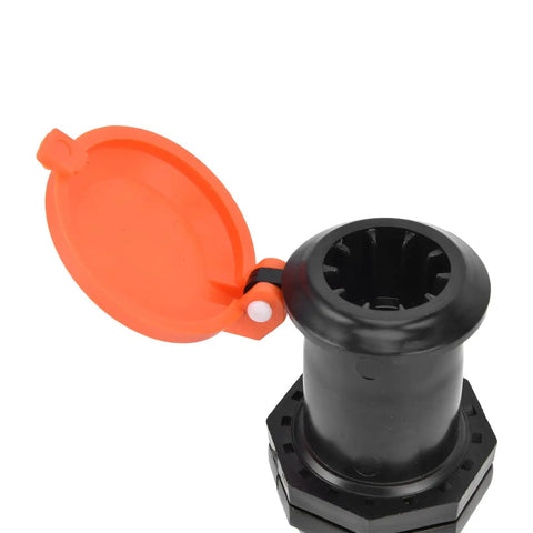 Heavy Duty Hose Water Intake Connector That Slams Shut To Stop Leaks Fast For Your Irrigation System, Lawn Sprinklers, And Greenhouse Gardens In Style. black ABS G3/4 hose connector with orange cap open