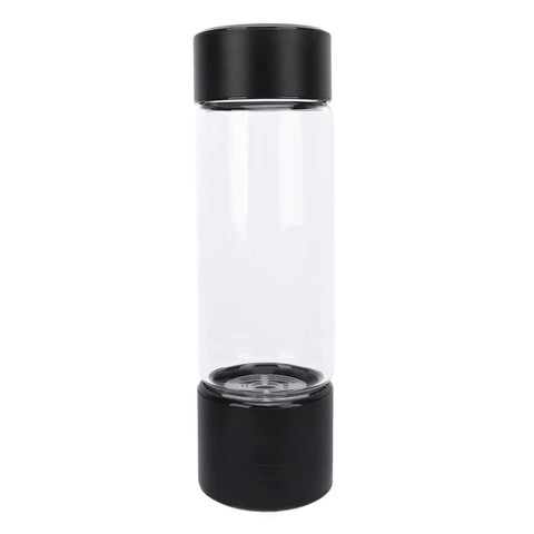 Portable Hydrogen Water Bottle Generator With 1400ppb Hydrogen Rich Water, 16oz glass cup, black cap and base, SPE Electrolysis Technology