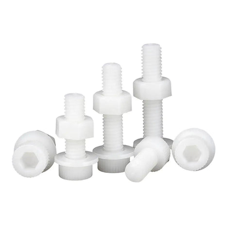 White Nylon Hex Socket Head Cap Screws And Nuts Kit With Washers Built To Last For Indoor Outdoor Use Insulated Cup Allen Bolts Premium SS304 Stainless Steel Hardware Easy To Tighten And Adjust Includes Nuts And Washers, white hex bolts