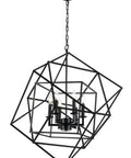 Cubist Pendant Metron Chandelier In Black With Interlocking Open Cube Frame, Six Light E12 Sockets, Adjustable 51 Inch Chain