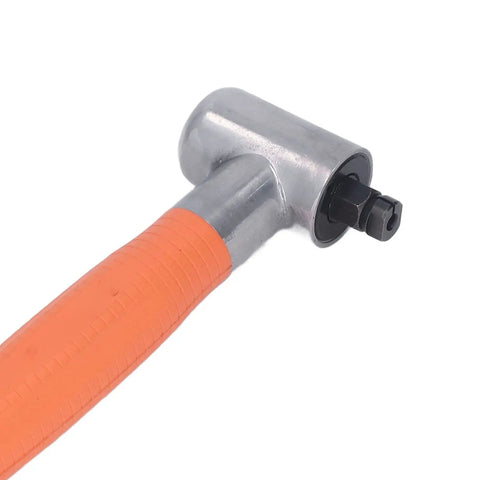 Pneumatic Pencil Die Grinder With 90 Degree Right Angle Head Delivering Butter Smooth Rotation And Nails Every Detail Accuracy For Grinding Polishing Dual Bearing Heavy Duty Air Tool For Tight Squeezes close-up view showing orange grip and metal head.
