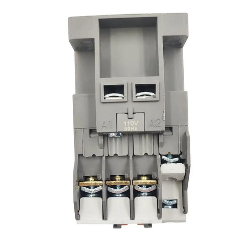 Front view of Heavy Duty 120V AC Contactor, 3 Pole, 22A, with DIN Rail Mount and 1NO1NC Auxiliary for Motor Equipment.