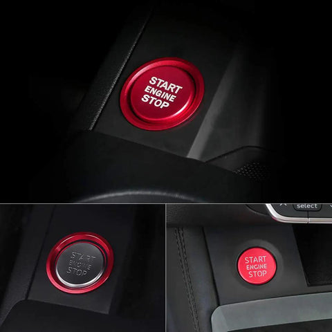 Audi Slick Red Engine Start Button Cover Stickers For A4 A5 A6 A7 Q5 Models, premium metal trim decor installed on ignition