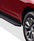 Close-up of Beefed Up Stainless Steel 6 Inch Wide Running Boards For Chevy Suburban 2021 To 2026 Side Steps With Anti Slip Tread