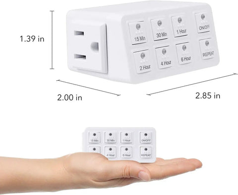 Indoor Countdown Timer With Repeat Function For Home Use, Heavy Duty 3 Prong Grounded Outlet, 15A 1875W 0.5 HP ETL Listed, Fully Adjustable Up To 6 Hours With 15 Min, 30 Min, 1 Hr, 2 Hr, 4 Hr And 6 Hr Settings, Easy On Off Override