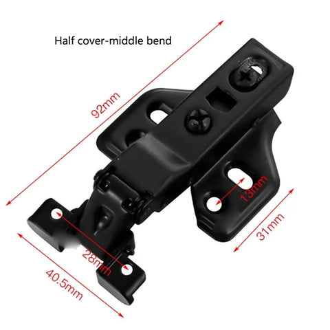 Aluminum Frame Glass Door Hinges Set With Hydraulic Damping Buffers for Display Cabinets, showcasing dimensions and design details.