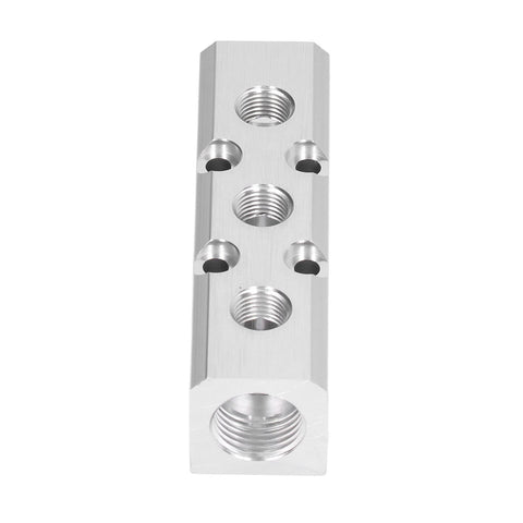 Aluminum Pneumatic Manifold Block With Quick Connect Air Couplers For Factory Use, G1 Half Inlet To G1 Quarter Outlet, 30x30mm