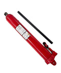 Heavy Duty 12 Ton Hydraulic Long Ram Jack With Handle For Engine Lifts And Cranes shown with handle and specifications label