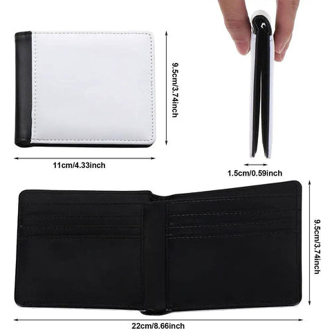 Heat Transfer Wallet DIY Card Holder One Side Print Kit for Women and Men, PU leather, 11x9.5 cm, black white closed and open views