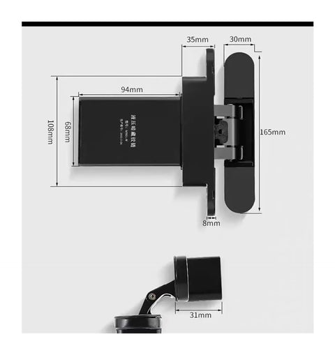 Invisible Hinges Set With Automatic Closing And Adjustable Hydraulic Buffer for secret doors with dimensions shown