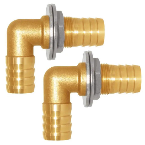 Two Pack Brass 90 Degree Barb Bulkhead Fittings For Three Quarter Inch OD Hose Barb Bulkhead Couplings Tank Connector