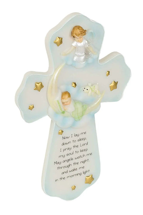 Guardian Angel Sweet Dreams Baby Cross Keepsake For Nursery And Bedtime Prayer, Resin Angel Watching Over Sleep, 7 Inch Height