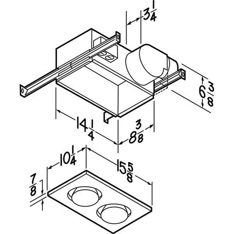 Diagram of Infrared Bulb Heater And Ceiling Fan Combo For Bathroom with dimensions and installation guide