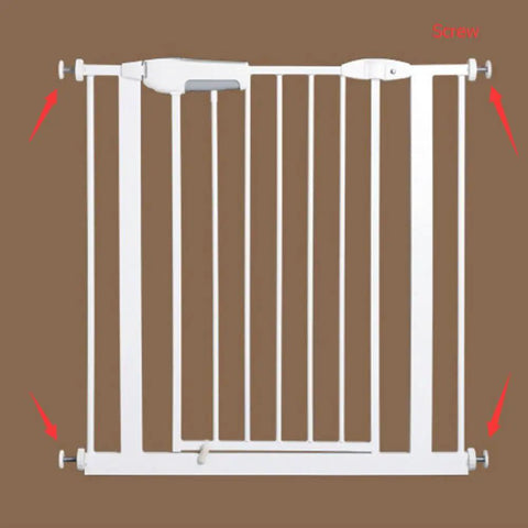 Image of white baby gate with 4 Pack 8MM Threaded Spindle Rods For Baby Gates Pressure Mounted Accessory Bolts Kit Easy Install